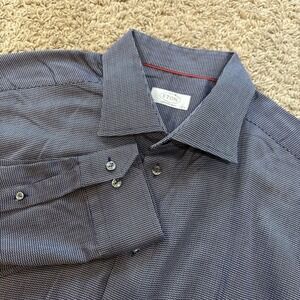 Eton Shirt Mens 17.5 44 Blue Geometric Slim Fit Dress Long Sleeve Business